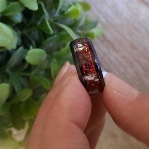 Metallic Black/ Red Glitter Inlay Stainless Steel Ring - Size 7, NWT!